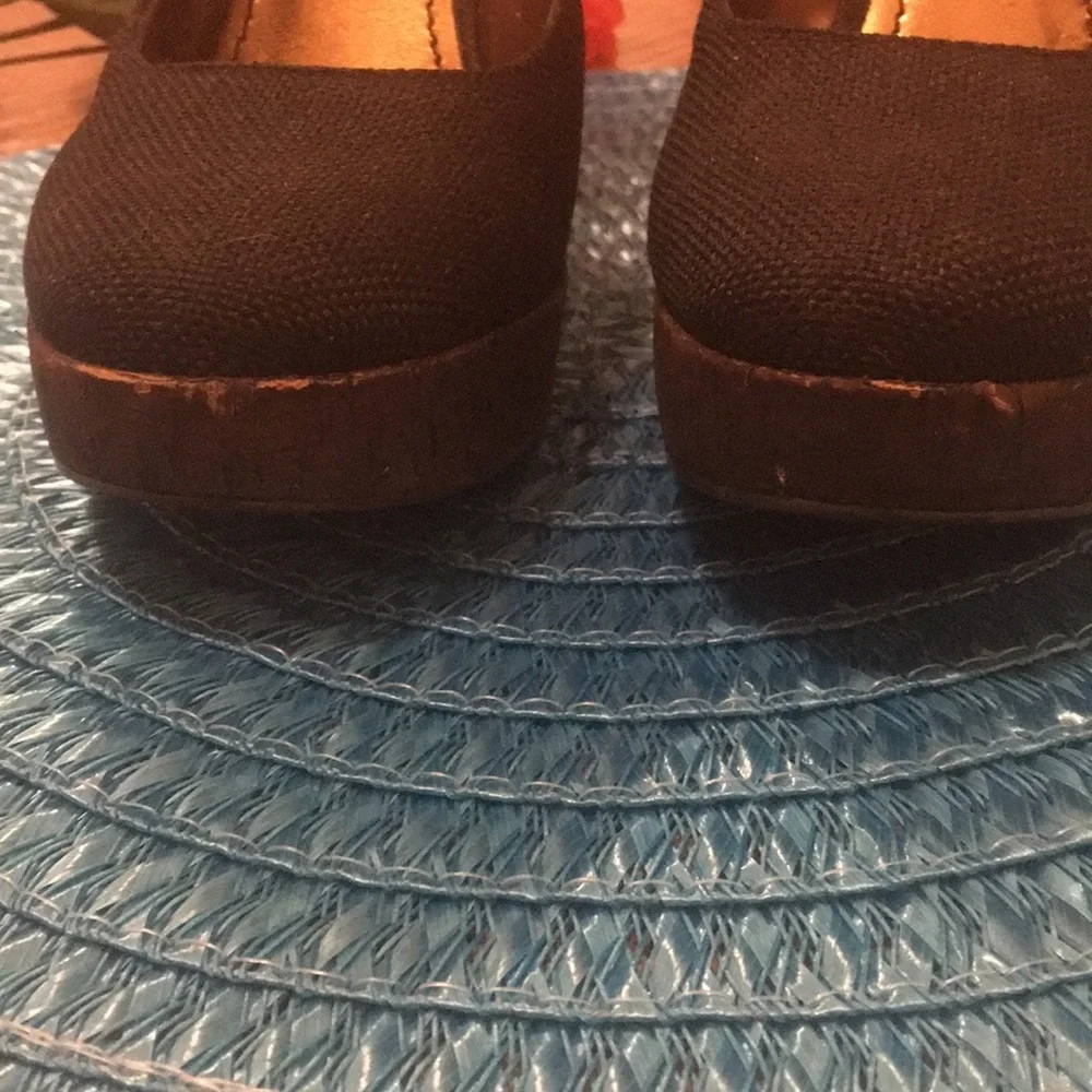 Nine West Black Linen Platform Heels Sz 7.5M
